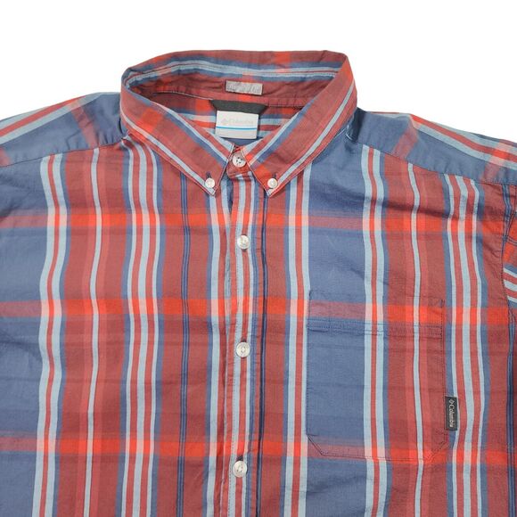 Columbia Regular Fit Short Sleeve Shirt Mens XL Red and Blue Plaid Pocket - Picture 5 of 5
